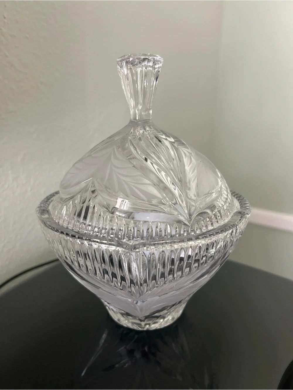 Pressed Glass Lidded Candy Jar with Faceted Finial